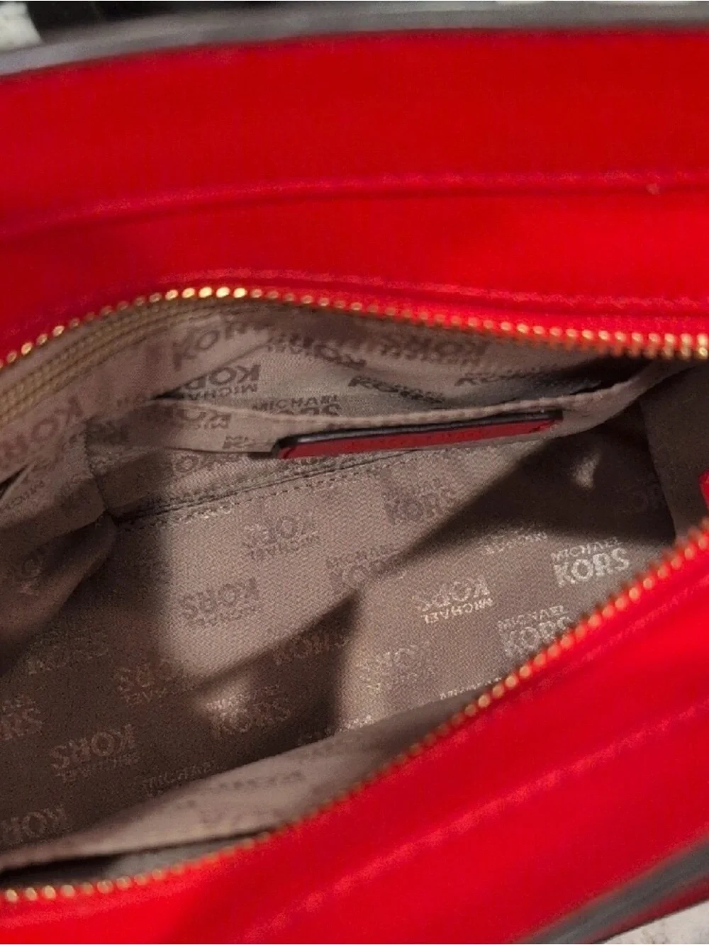 Michael Kors Red Saffiano Leather Colorful Floral Applique Satchel Tote Bag EUC